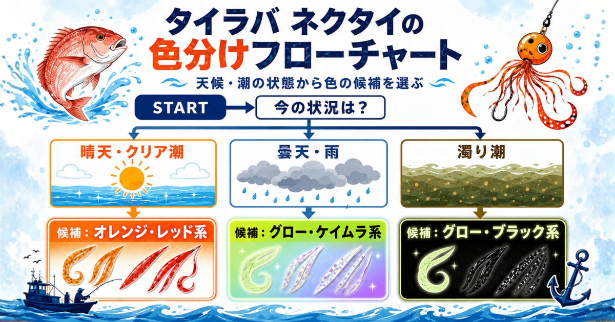 天候別タイラバネクタイカラー選びのフローチャート